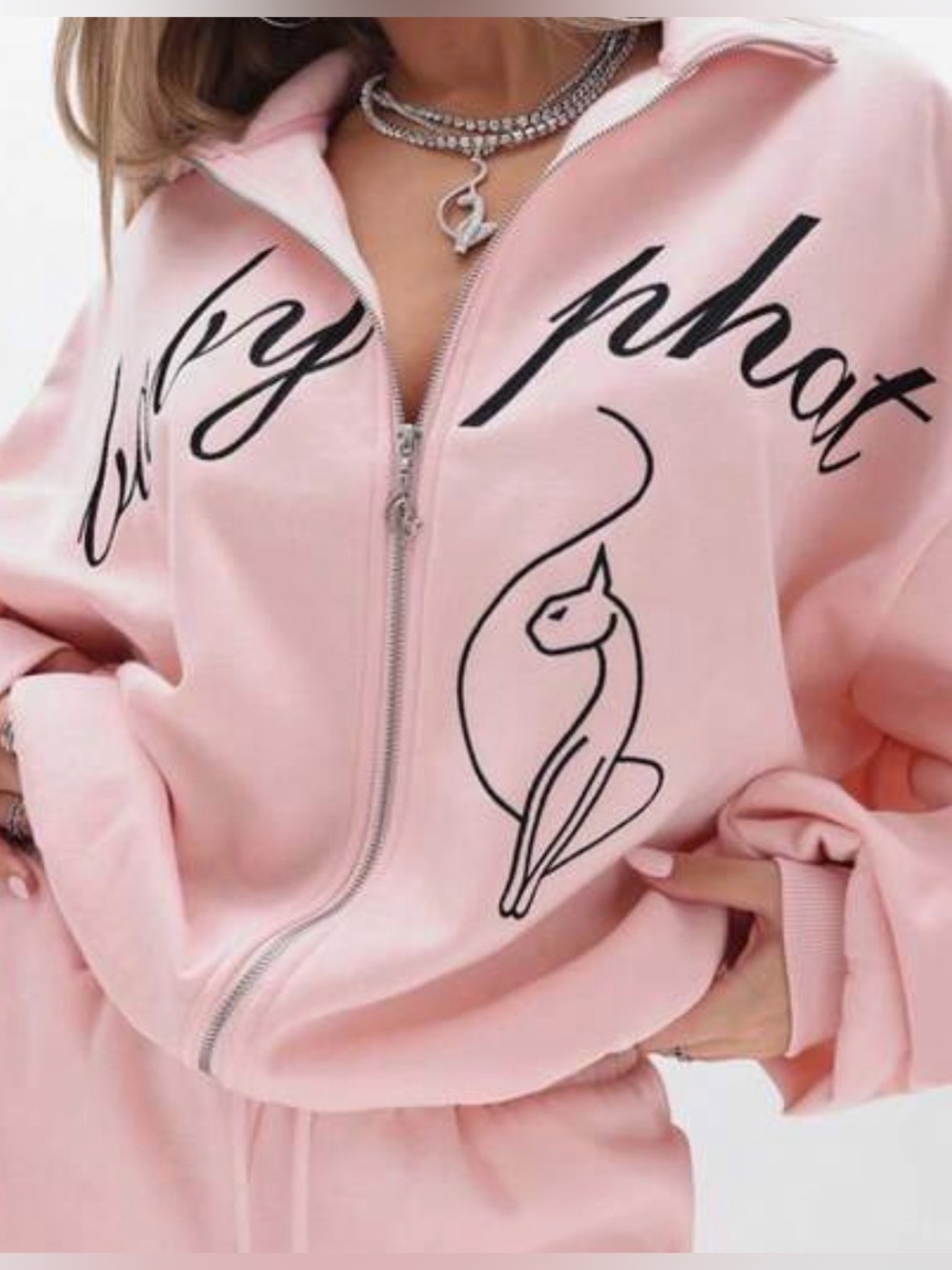 Baby Phat Light Pink Zip-Up Hoodie with Script Logo